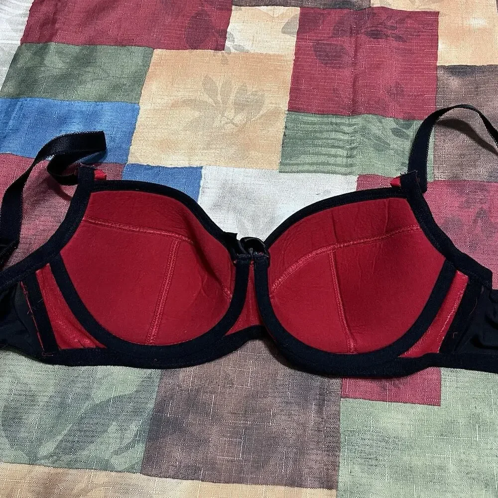 Parfait 32E Bra Black Red Charlotte Balconette Underwire Back Closure